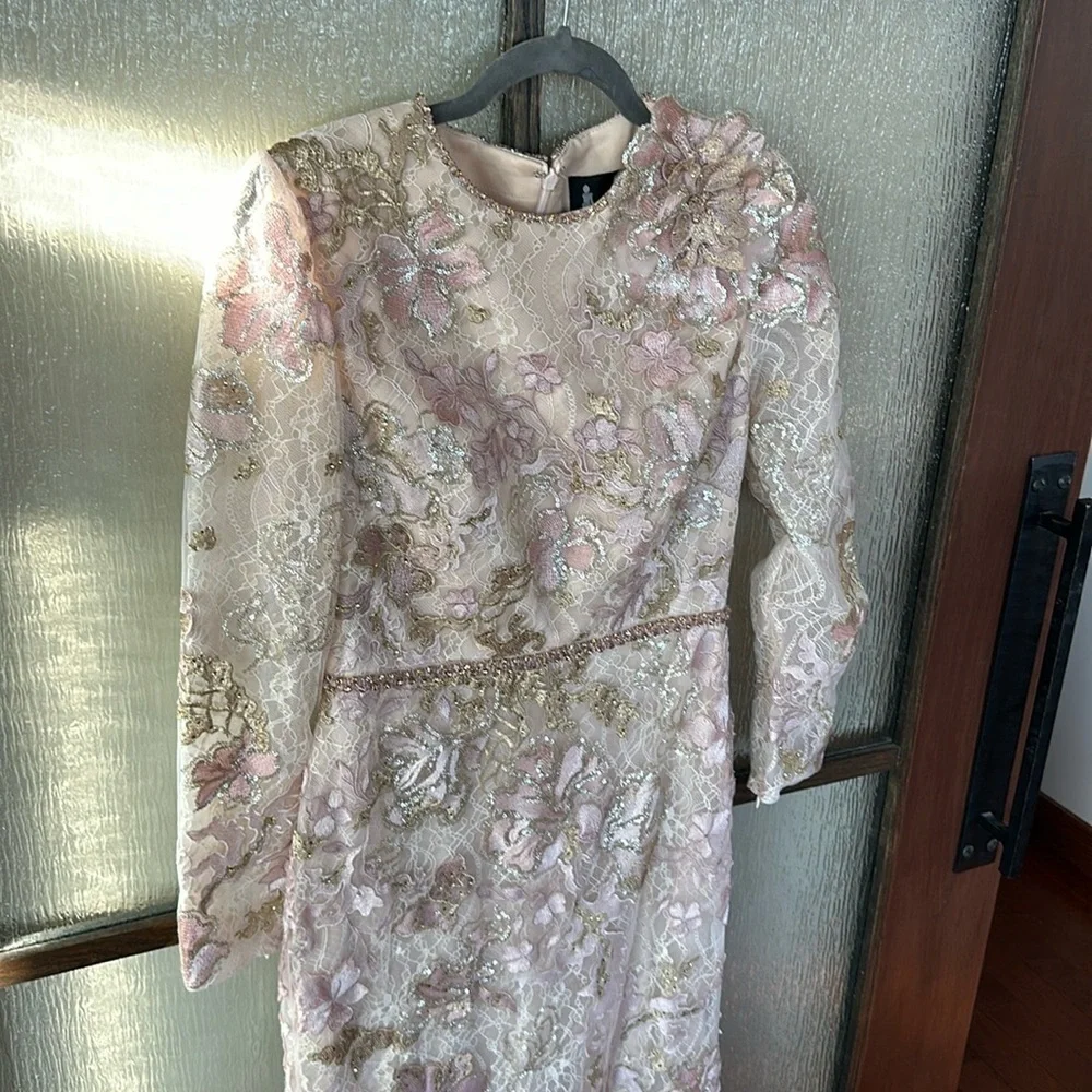 Mac Duggal Lace Embroidered Maxi Gown in Blush and Gold. Mother of the Bride - Picture 7 of 13